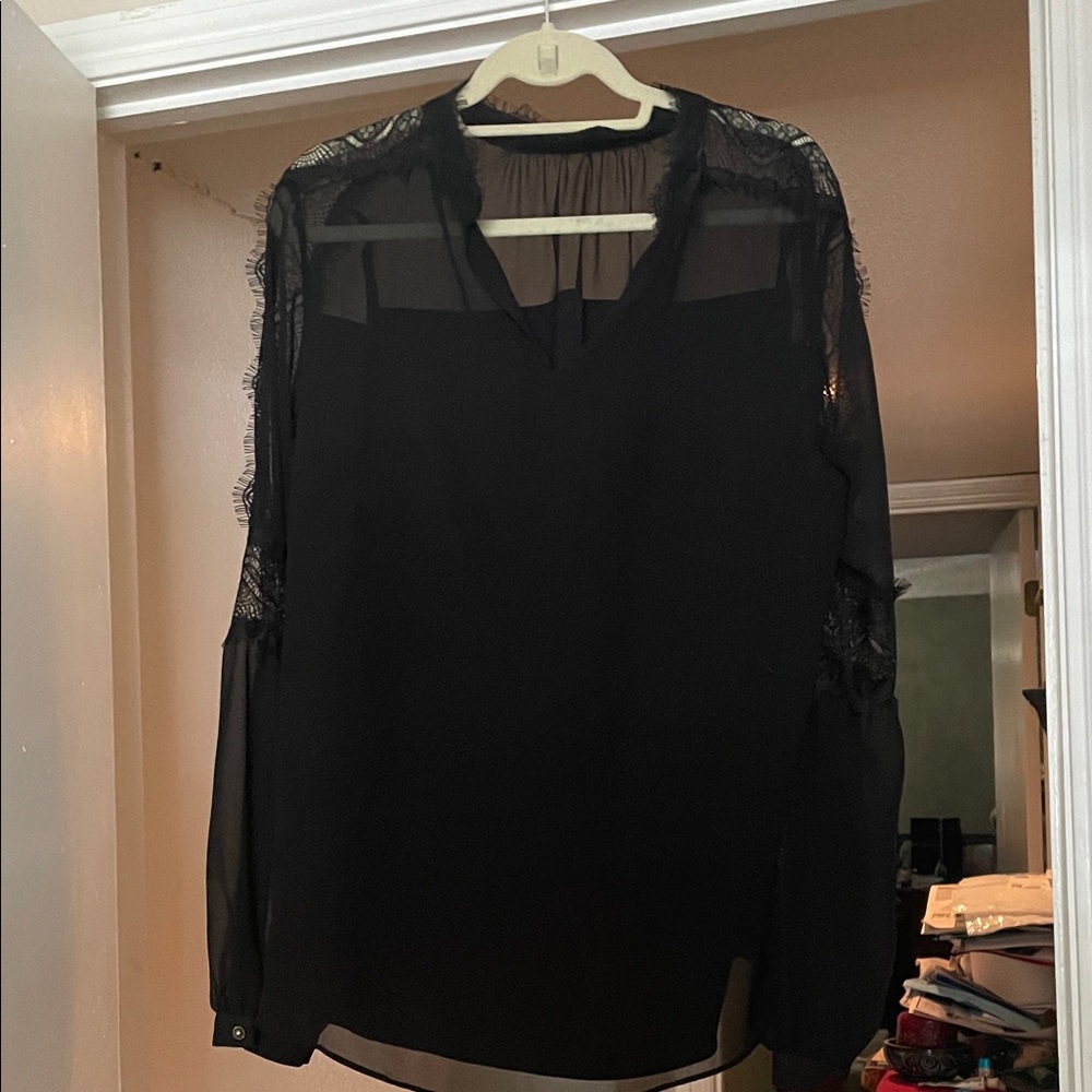 White House Black Market Sheer Black Lace Blouse